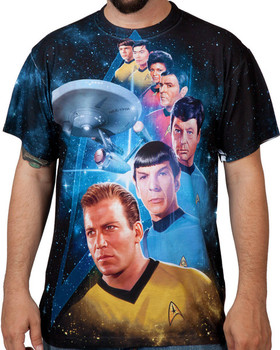 Star Trek The Original Series Kirk Spock McCoy Sublimation T-Shirt NEW UNWORN 