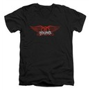 Aerosmith Shirt Slim Fit V Neck Winged Logo Black Tee T-Shirt