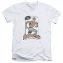 Aquaman Slim Fit V-Neck Shirt Action Figure White T-Shirt