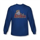Archie Shirt Distressed Logo Long Sleeve Royal Blue Tee T-Shirt