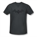 Arkham Origins Shirt Slim Fit V-Neck Distressed Logo Charcoal T-Shirt