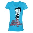 Betty Boop Juniors T-shirt Here Comes Trouble Turquoise V-neck Tee