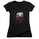 Betty Boop Juniors V Neck Shirt Bandana & Roses Black T-Shirt