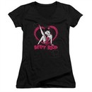 Betty Boop Juniors V Neck Shirt Scrolling Hearts Black T-Shirt
