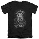 Betty Boop Slim Fit V-Neck Shirt Fashion Roses Black T-Shirt