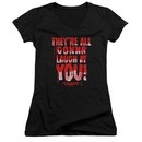Carrie Juniors V Neck Shirt Laugh At You Black T-Shirt