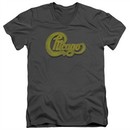 Chicago Shirt Slim Fit V-Neck Distressed Logo Charcoal T-Shirt