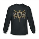 Classic Batman Shirt Distressed Logo Long Sleeve Charcoal Tee T-Shirt