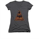 Def Leppard Shirt Juniors V Neck Distressed Logo Charcoal T-Shirt
