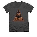 Def Leppard Shirt Slim Fit V-Neck Distressed Logo Charcoal T-Shirt