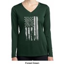 Distressed Stars and Stripes Flag Ladies Dry Wicking Long Sleeve Shirt