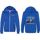 Dodge Blue Charger (Front & Back) Ladies Full Zip Hoodie