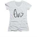 Elvis Presley Shirt Juniors V Neck Sketchy Name White T-Shirt