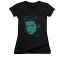Elvis Presley Shirt Juniors V Neck Young Dots Black T-Shirt