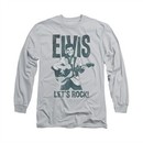 Elvis Presley Shirt Let's Rock! Long Sleeve Silver Tee T-Shirt