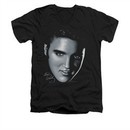Elvis Presley Shirt Slim Fit V-Neck Big Face Black T-Shirt