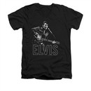 Elvis Presley Shirt Slim Fit V-Neck Guitar In Hand Black T-Shirt