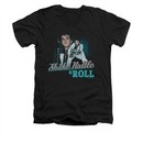Elvis Presley Shirt Slim Fit V-Neck Shake Rattle And Roll Black T-Shirt