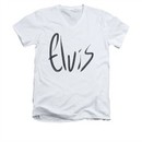 Elvis Presley Shirt Slim Fit V-Neck Sketchy Name White T-Shirt