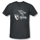 Ferris Bueller's Day Off Shirt Slim Fit V Neck My Hero Charcoal Tee T-Shirt