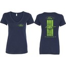 Ford Tee Green Mustang Stripe (Front & Back) Ladies V-neck
