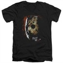 Friday the 13th Slim Fit V-Neck Shirt Jason Voorhees Mask Black T-Shirt