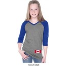 Girls Canada Tee Canadian Flag Bottom Print V-neck Raglan