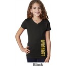 Girls Shirt Gold Shimmer Gymnast Bottom Print V-Neck Tee T-Shirt