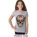 Girls Skull Shirt Sugar Skull with Roses V-Neck Tee T-Shirt