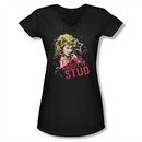 Grease Shirt Juniors V Neck Tell Me About It Stud Black Tee T-Shirt