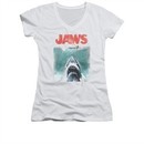 Jaws Shirt Juniors V Neck Vintage Poster White T-Shirt