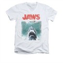 Jaws Shirt Slim Fit V-Neck Vintage Poster White T-Shirt