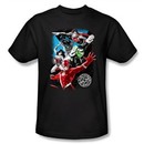 Justice League Superheroes T-shirt ? Galactic Attack Adult Black Tee