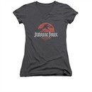 Jurassic Park Shirt Juniors V Neck Faded Logo Charcoal Tee T-Shirt