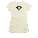 Justice League Embroidered Shirt Juniors Leopard Superman Cream T-Shirt