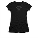 Justice League Embroidered Shirt Juniors Rhinestone Superman Black T-Shirt