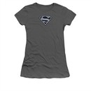 Justice League Embroidered Shirt Juniors Superman Charcoal T-Shirt