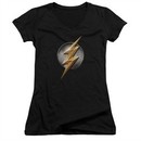 Justice League Movie Juniors V Neck Flash Logo Black T-Shirt