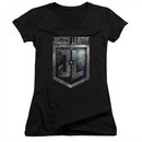 Justice League Movie Juniors V Neck Shirt Shield Logo Black T-Shirt