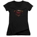Justice League Movie Juniors V Neck Shirt Superman Logo Black T-Shirt