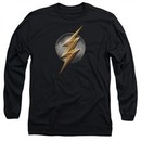 Justice League Movie Long Sleeve Flash Logo Black Tee T-Shirt