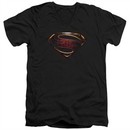 Justice League Movie Slim Fit V-Neck Shirt Superman Logo Black T-Shirt