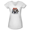 Kiss Rock Band Shirt Juniors V Neck Throwback Pose White Tee Shirt