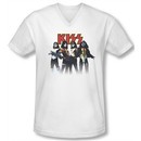 Kiss Rock Band Shirt Slim Fit V Neck Throwback Pose White Tee Shirt