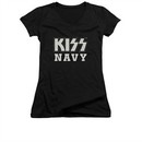 Kiss Shirt Juniors V Neck Navy Logo Black T-Shirt