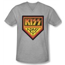 Kiss Shirt Rock Band Slim Fit V Neck Army Logo Grey Tee Shirt