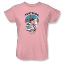 Betty Boop Ladies T-shirt Singing In New York Pink Tee Shirt