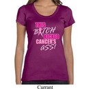 Ladies Breast Cancer Shirt Kicked Cancers Ass Scoop Neck Tee T-Shirt