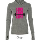 Ladies Fitness Shirt Live Love Lift Grey Tri Blend Hoodie Tee T-Shirt
