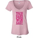 Ladies Fitness Shirt Train Hard Win Easy Burnout V-neck Tee T-Shirt